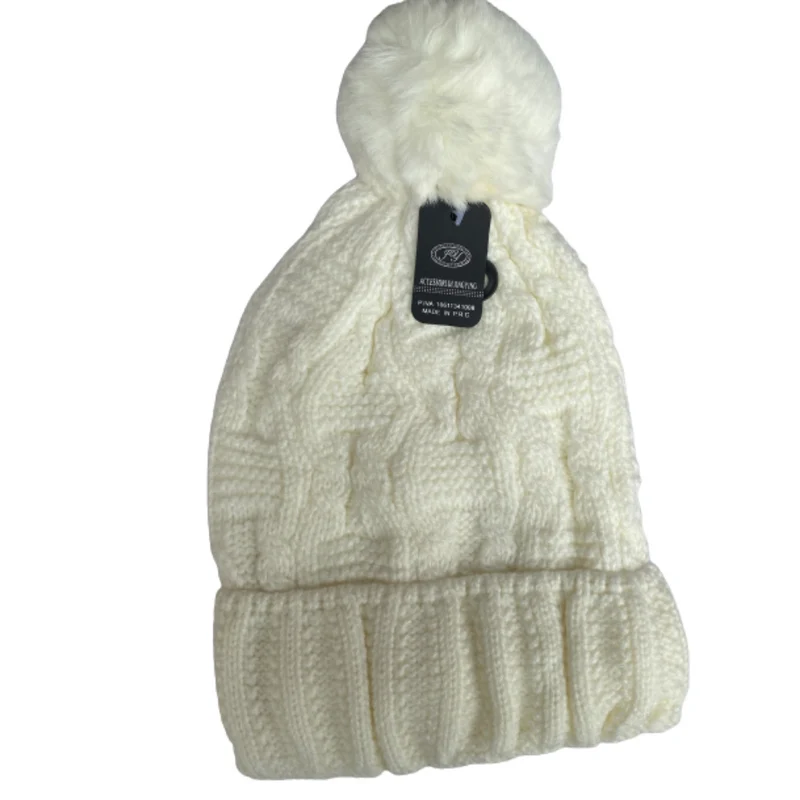 CAPPELLO DI LANA FELPATO ALL'INTERNO CAPELLO IN PILE DA UOMO E DONNA CON PON PON BIANCO