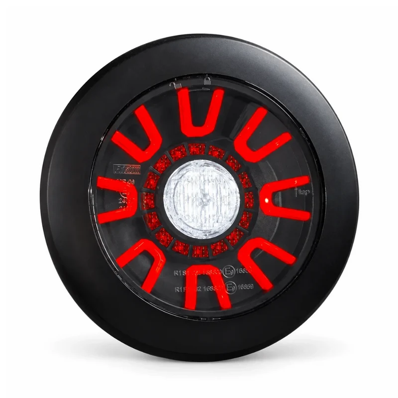 Fanale posteriore rotondo scuro Fristom con fendinebbia, luce di posizione e retromarcia / Copertura nera