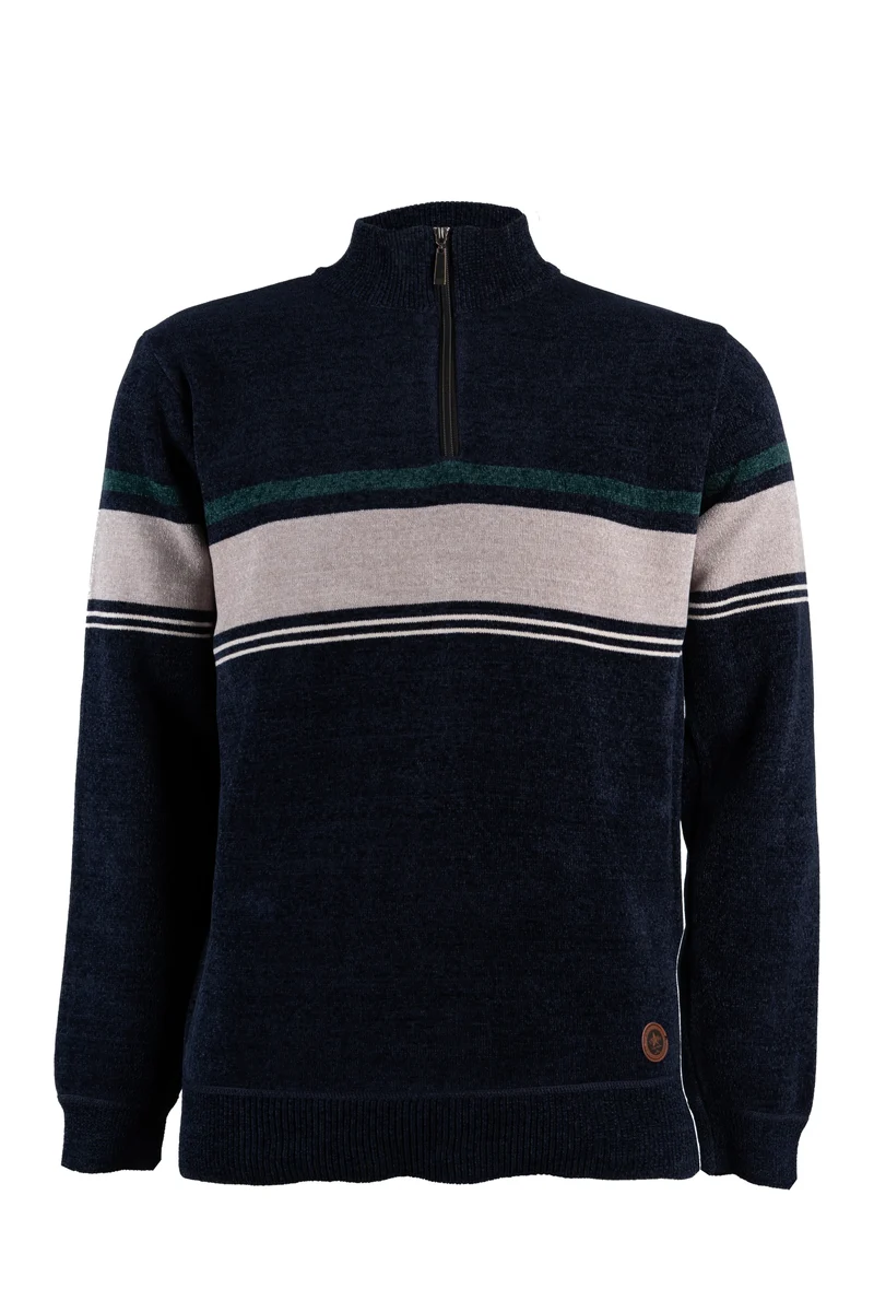 Pullover uomo Coveri Viale Morin collo mezza zip in ciniglia con fantasia a fasce foderato in pile