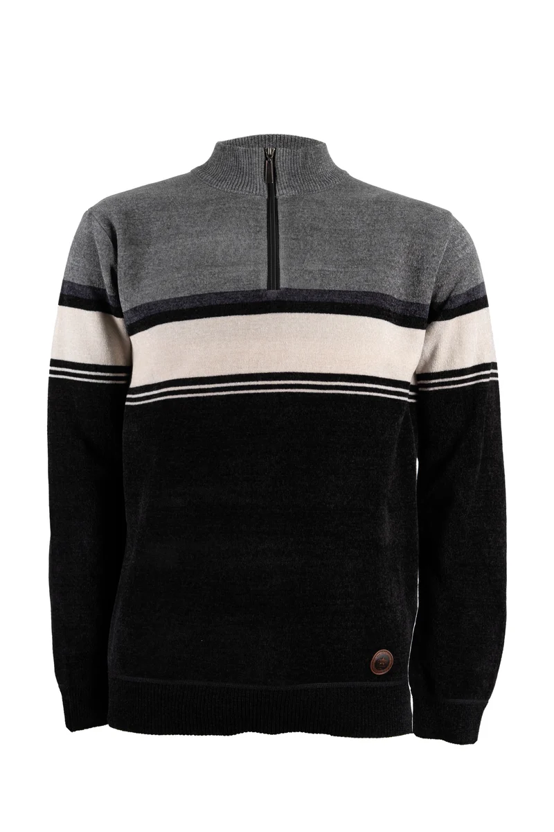 Pullover uomo Coveri Viale Morin collo mezza zip in ciniglia con fantasia a fasce foderato in pile