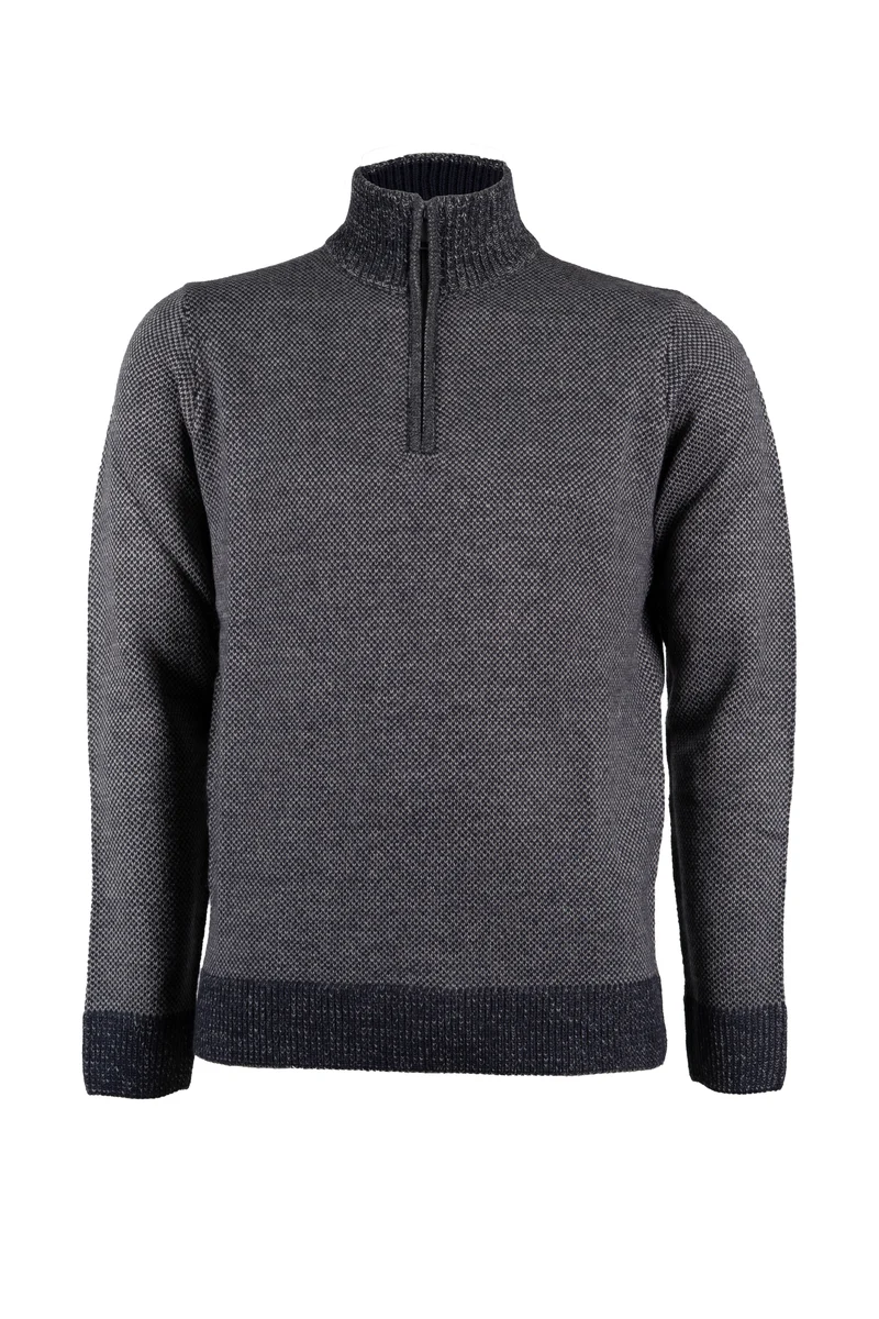 Pullover uomo Coveri Collection con mezza zip in misto lana lavorazione sale e pepe