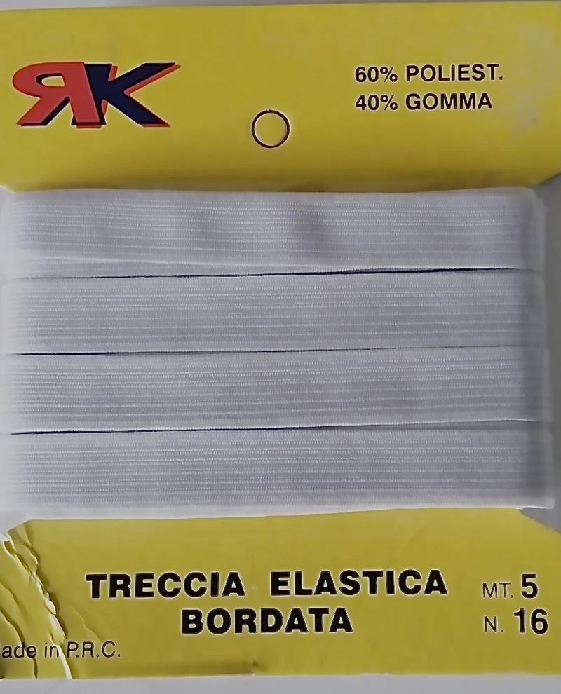 MOLLA BIANCA TRECCIA ELASTICO ELASTICA BORDATA 5 METRI ALTA 16 MM