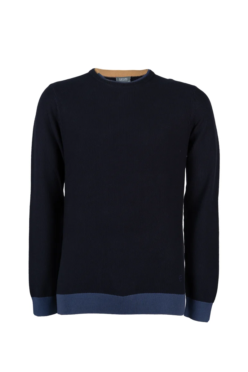 Pullover uomo girocollo Coveri Collection Allover Piquet Knitting con contrasti cromatici