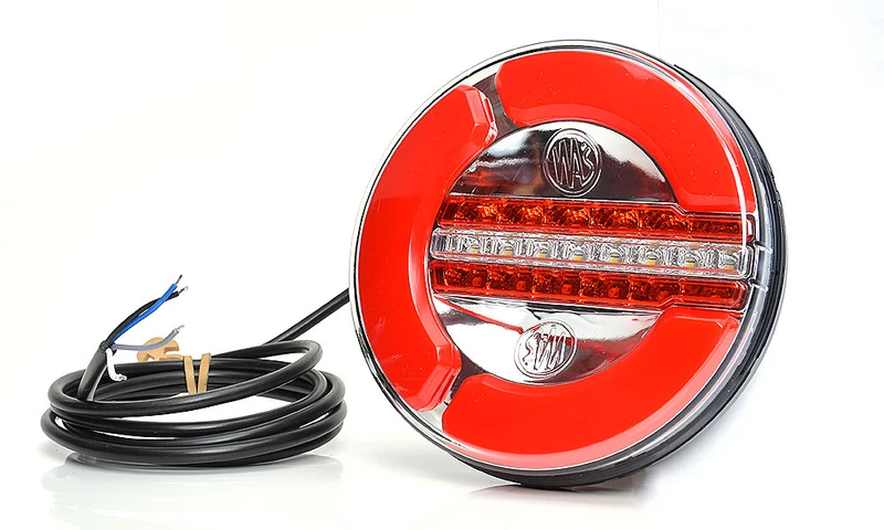 Fanale posteriore rotondo al neon WAS W154 con luci di posizione, retromarcia e fendinebbia.
