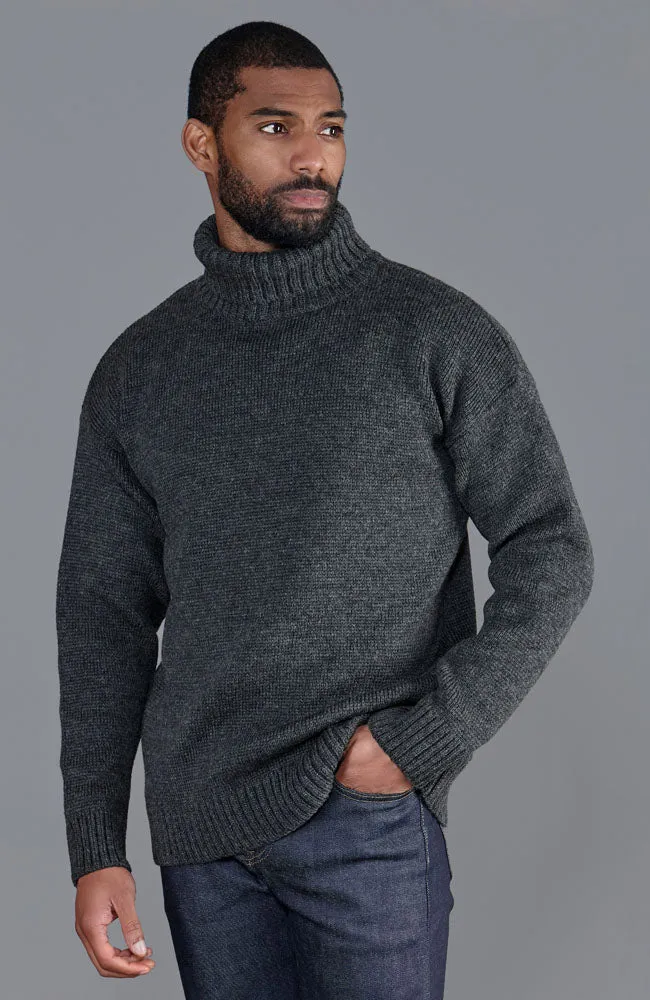 Mens XS Stone Submariner Chunky Roll Neck Merino Wool Jumper
