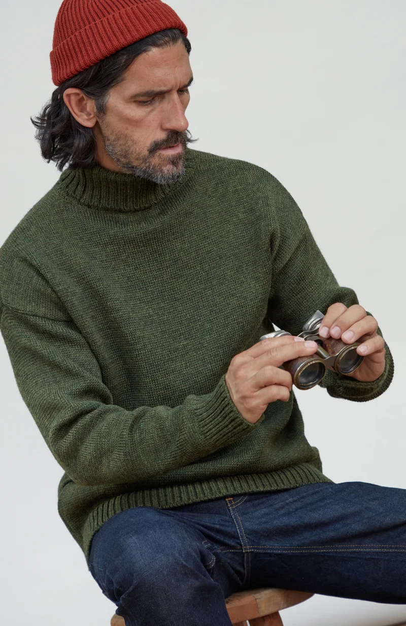 Mens Chunky Merino Wool Submariner Roll Neck Jumper