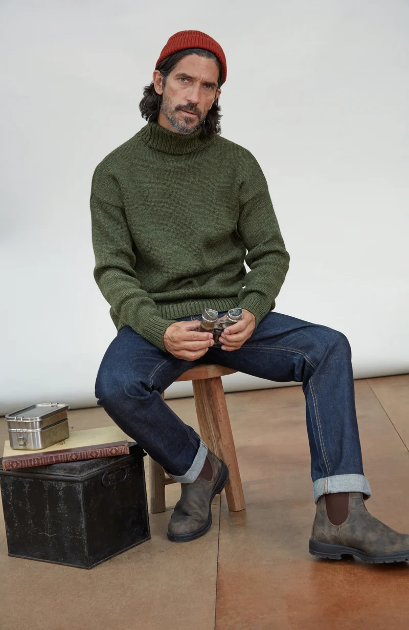 Mens Chunky Merino Wool Submariner Roll Neck Jumper