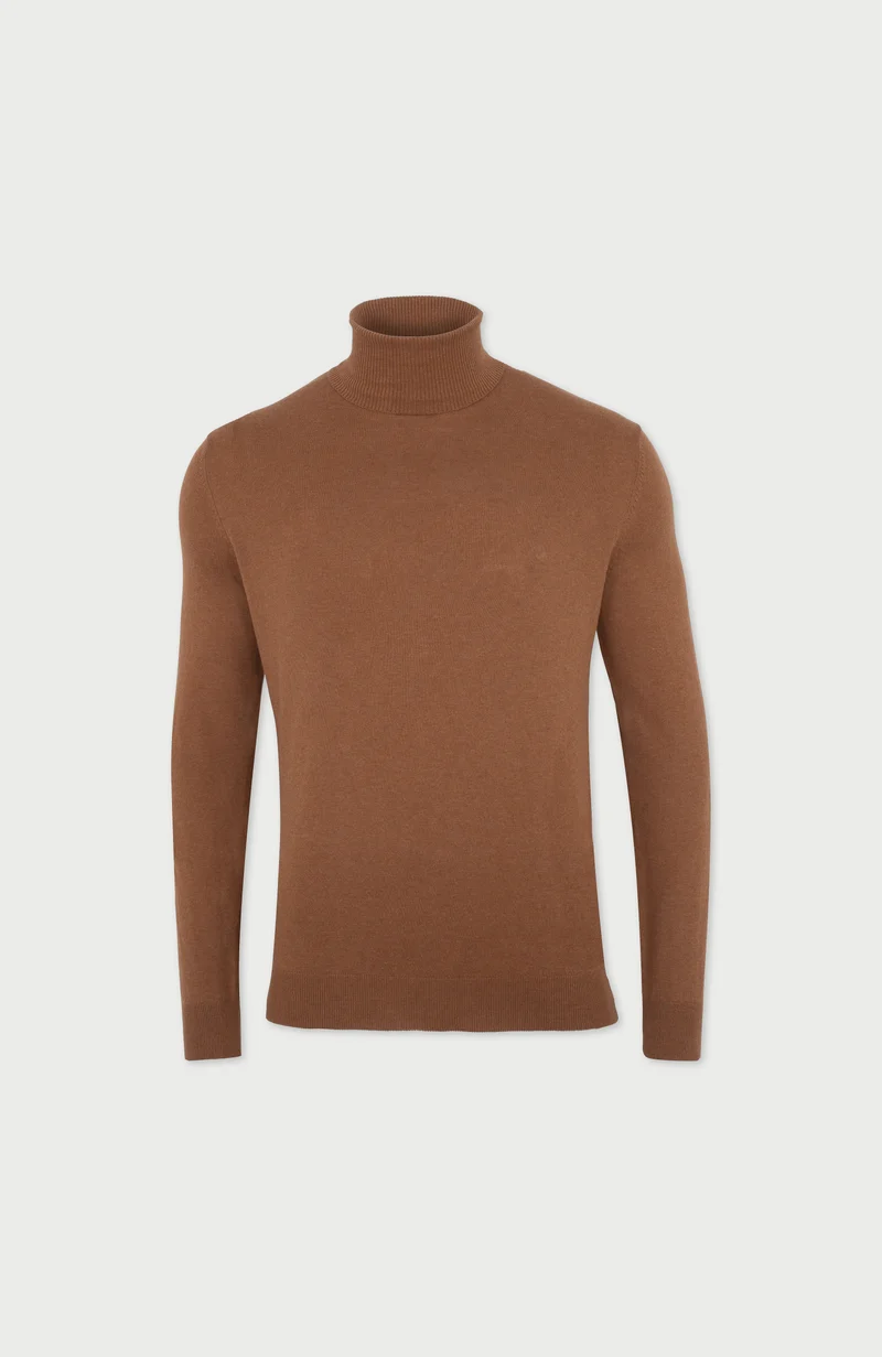 Mens Ultra Fine Cotton Roll Neck Jumper
