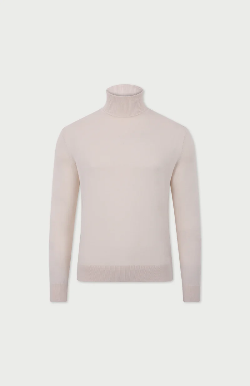 Mens Ultra Fine Cotton Roll Neck Jumper