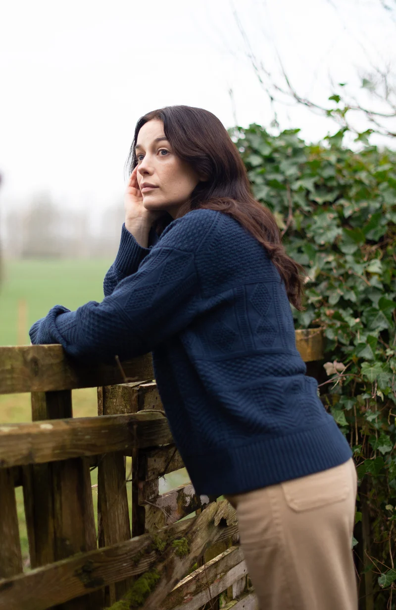 Womens Midweight Cotton Textured Block Jumper