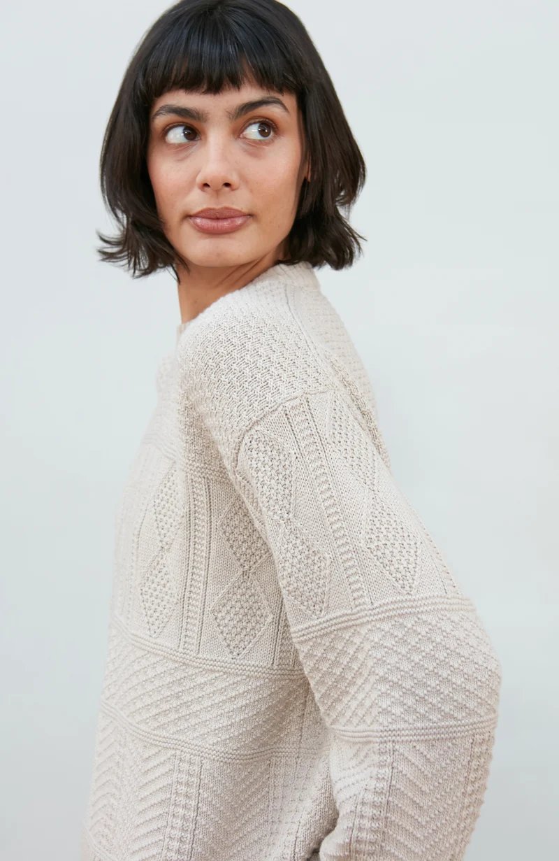 Womens Midweight Cotton Textured Block Jumper
