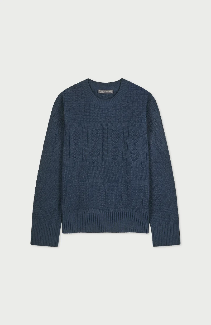 Womens Midweight Cotton Textured Block Jumper