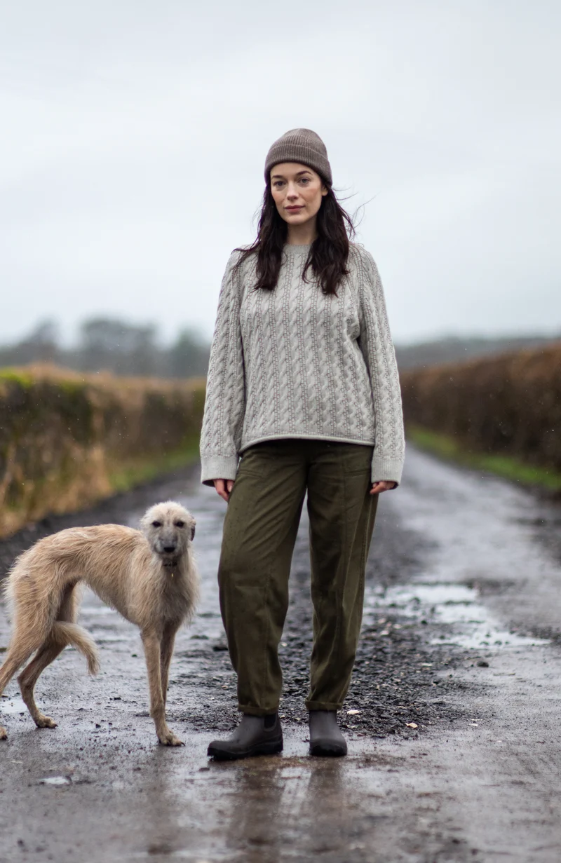 Womens Heavyweight Cotton Textured Cable Jumper