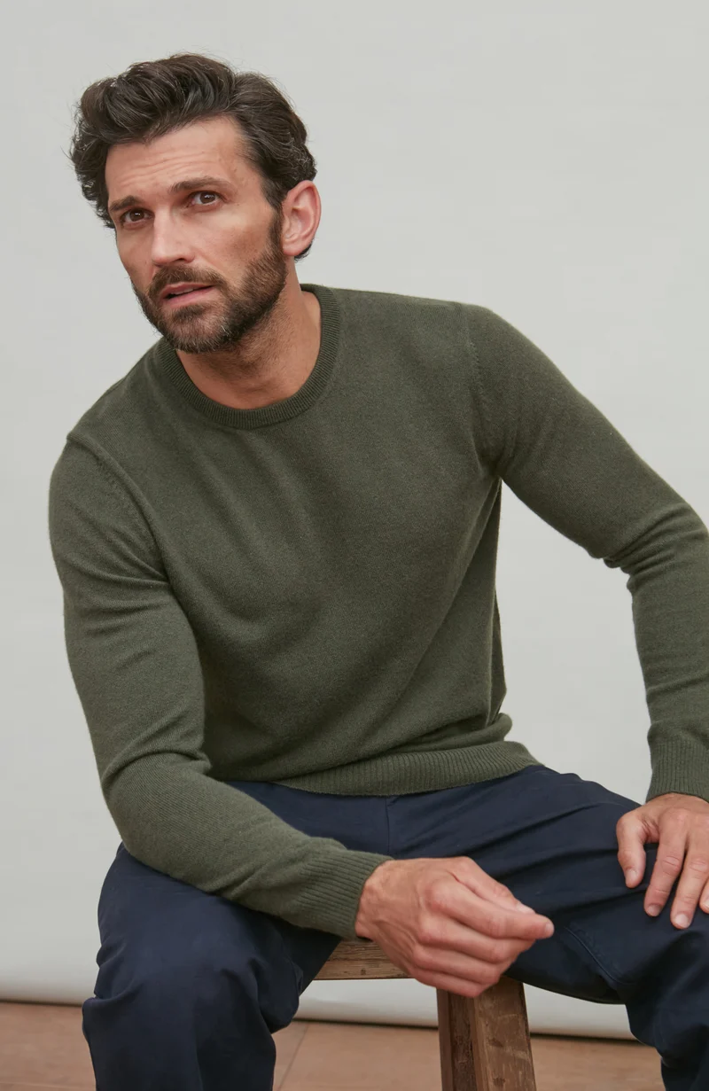 Mens Lightweight Merino Cashmere Crew Neck Jumper