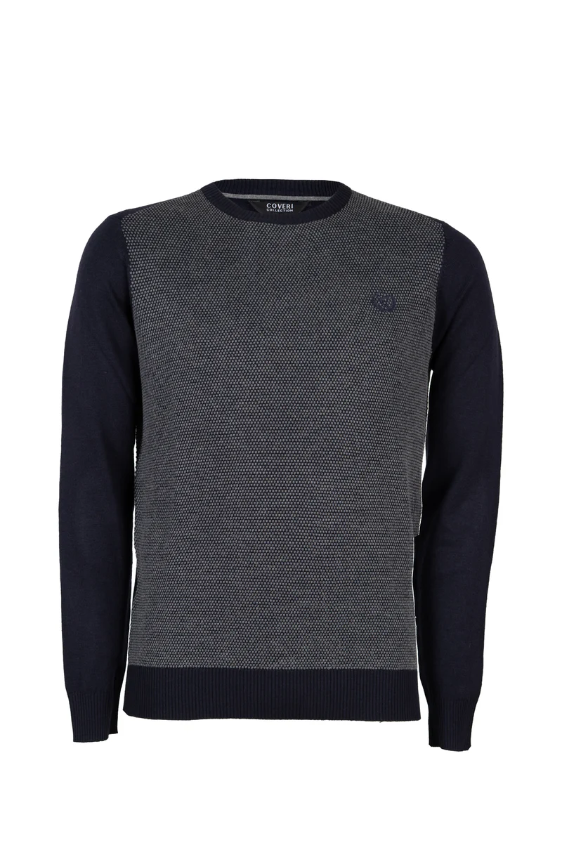 Pullover girocollo misto lana con toppe ai gomiti e logo ricamato sul petto
