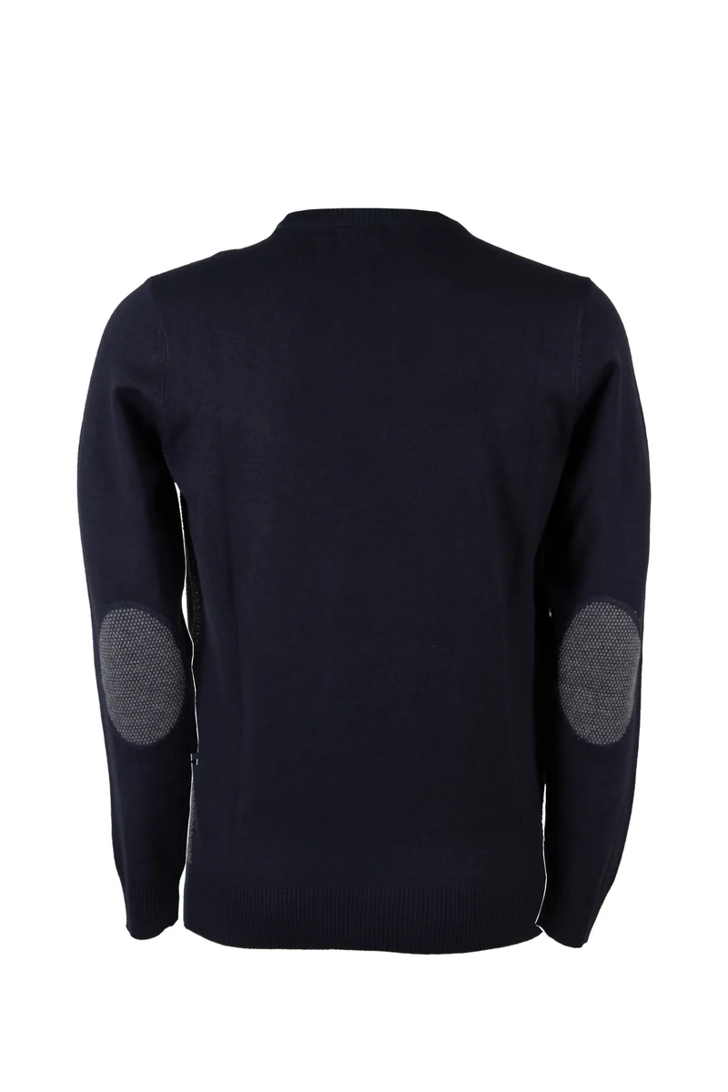 Pullover girocollo misto lana con toppe ai gomiti e logo ricamato sul petto