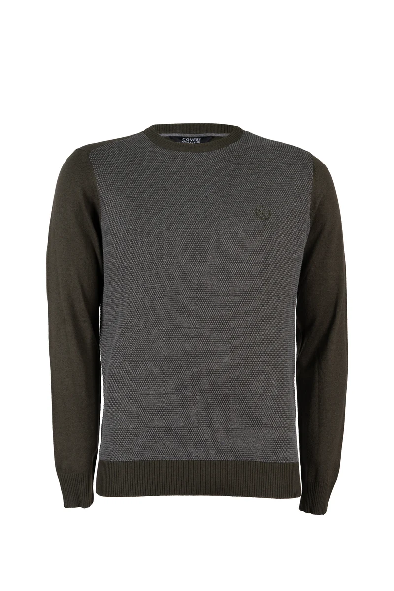 Pullover girocollo misto lana con toppe ai gomiti e logo ricamato sul petto