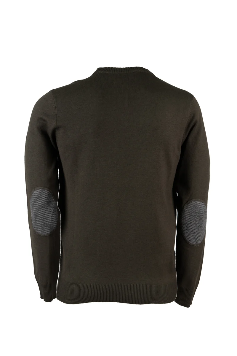 Pullover girocollo misto lana con toppe ai gomiti e logo ricamato sul petto