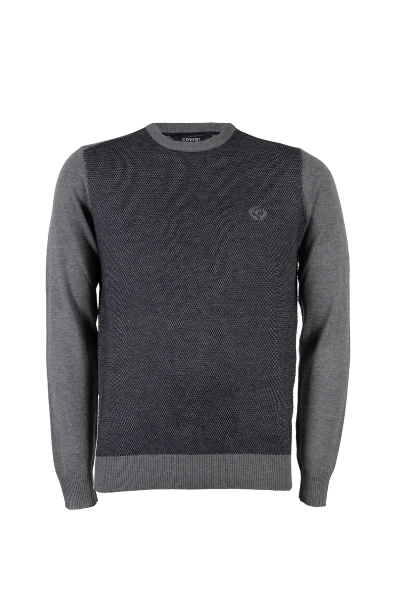 Pullover girocollo misto lana con toppe ai gomiti e logo ricamato sul petto