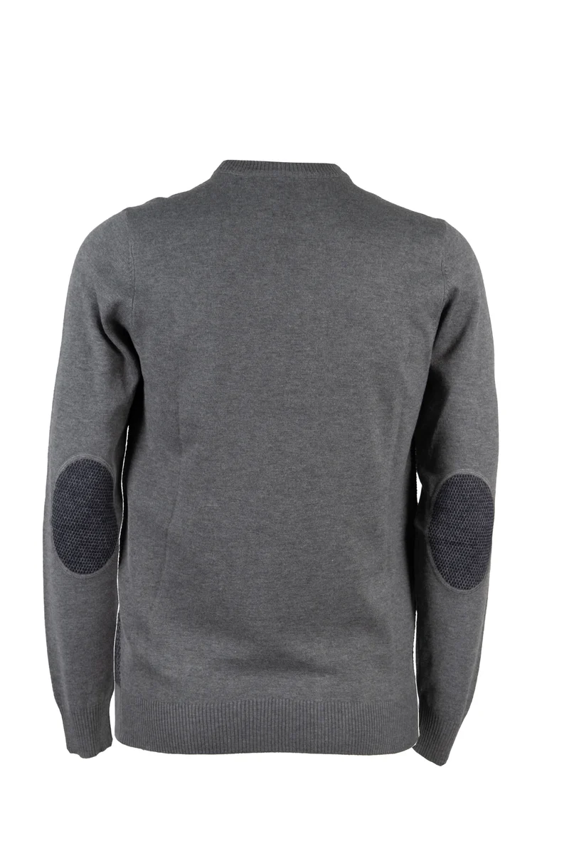 Pullover girocollo misto lana con toppe ai gomiti e logo ricamato sul petto