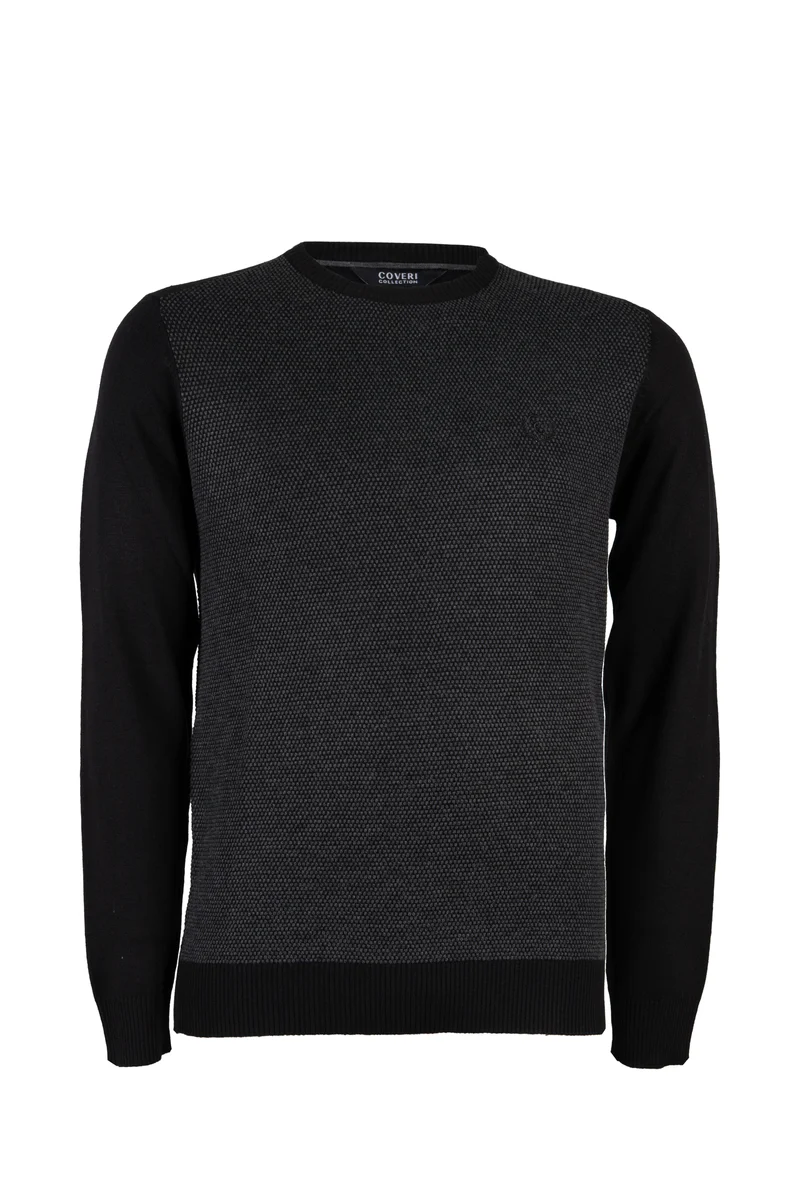 Pullover girocollo misto lana con toppe ai gomiti e logo ricamato sul petto