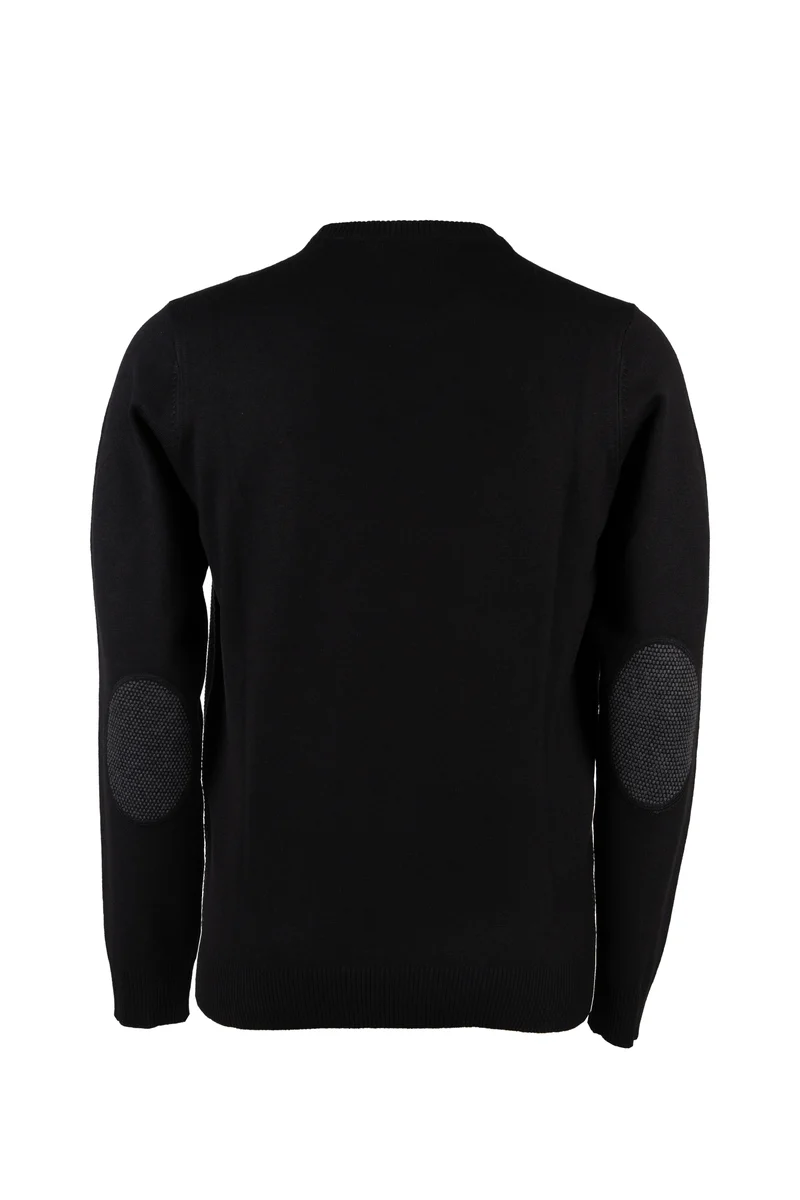 Pullover girocollo misto lana con toppe ai gomiti e logo ricamato sul petto