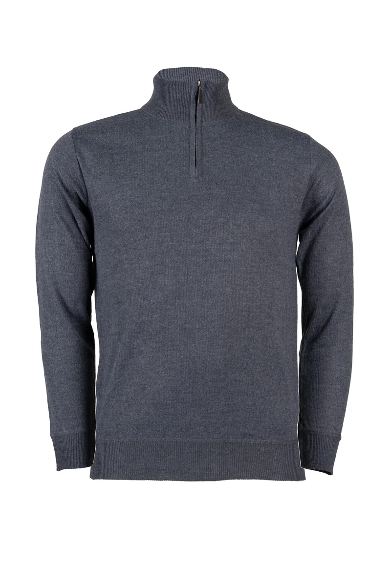 Pullover uomo collo alto con mezza zip e lavorazione a fasce