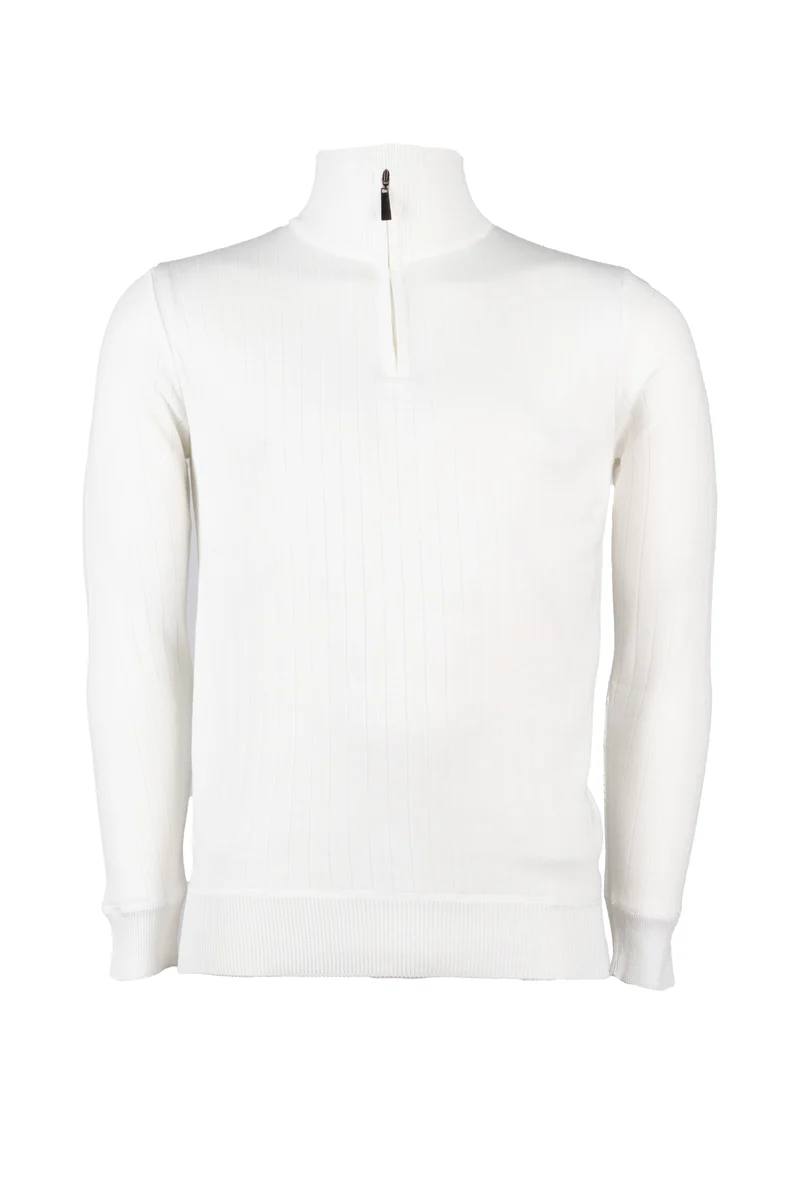 Pullover uomo collo alto con mezza zip e lavorazione a fasce