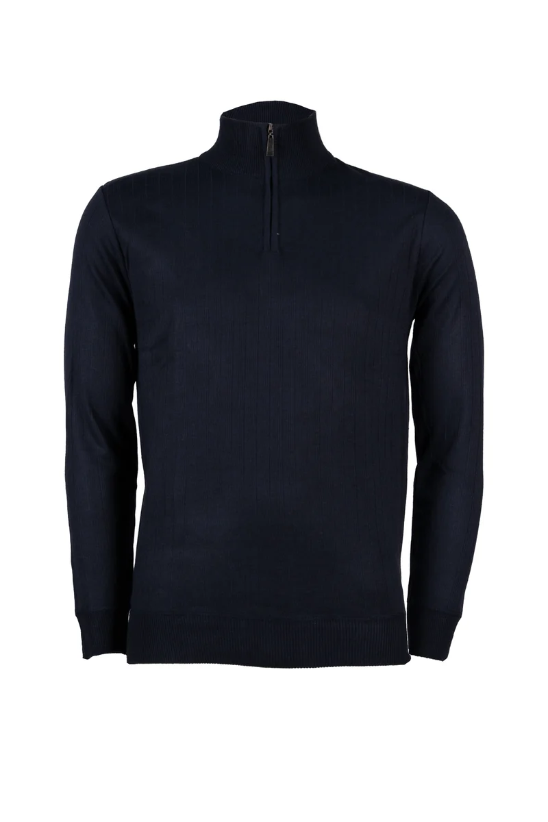 Pullover uomo collo alto con mezza zip e lavorazione a fasce