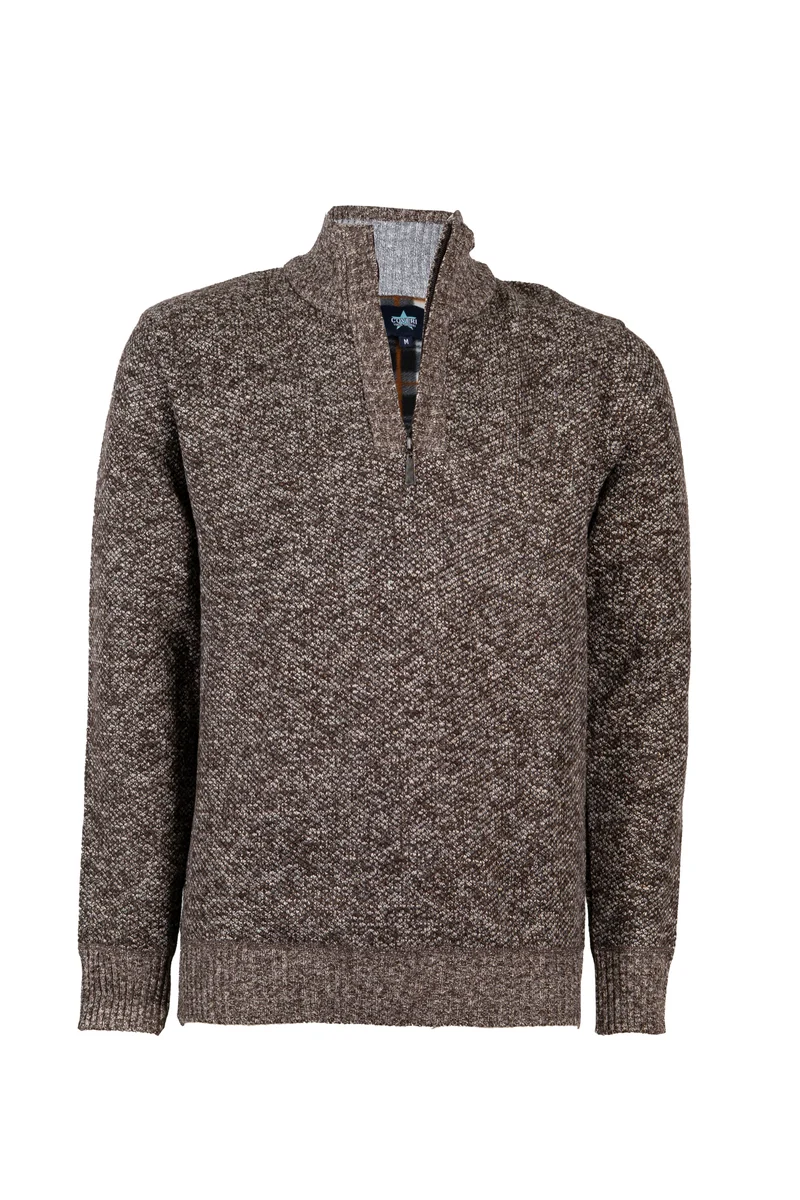 Pullover uomo mezza zip melangiato con interno in pile fantasia