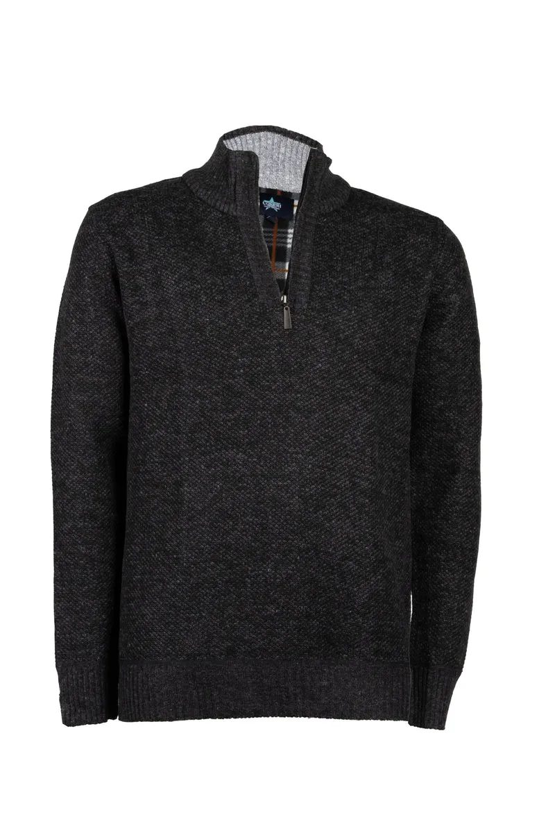 Pullover uomo mezza zip melangiato con interno in pile fantasia