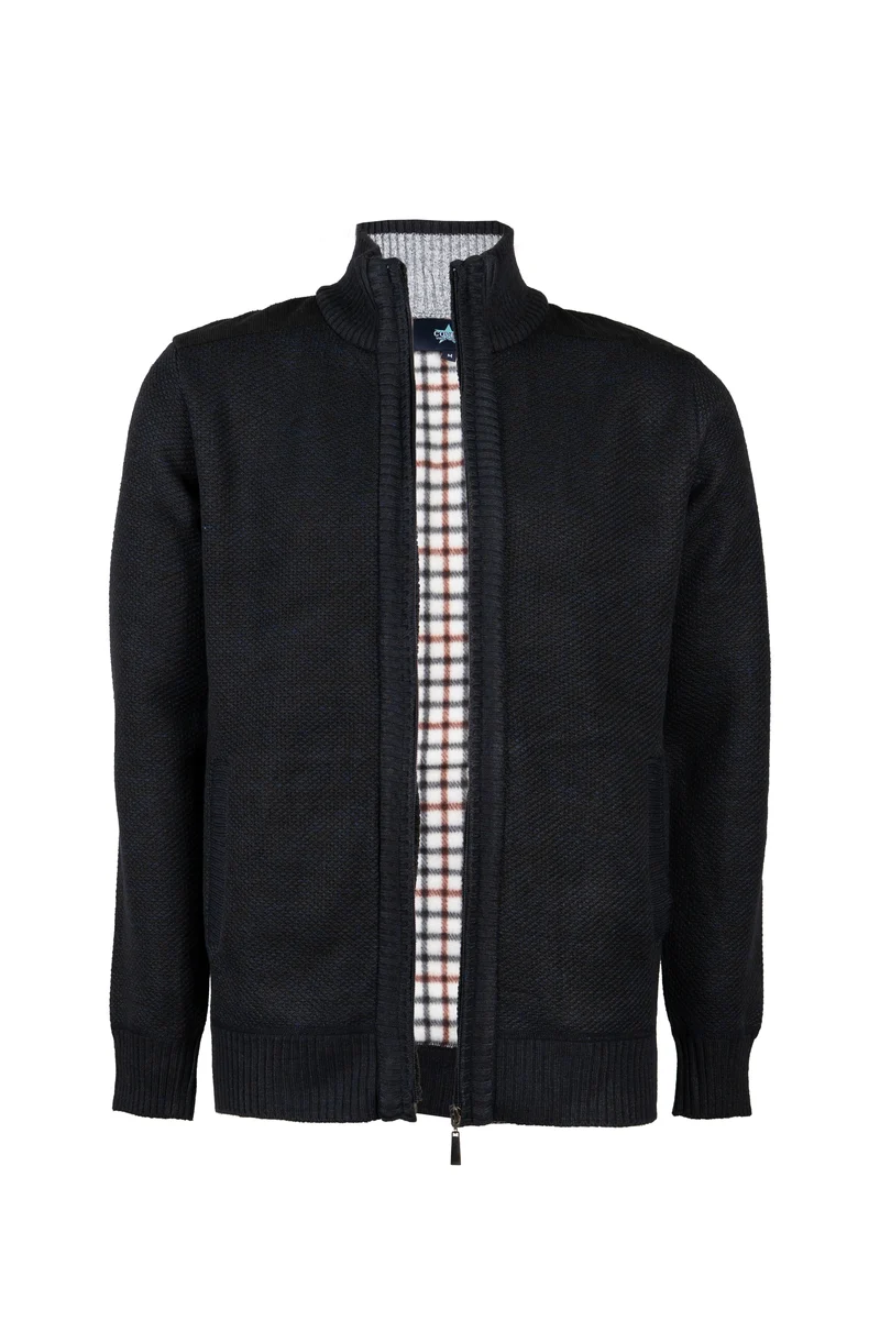 Pullover / giacca full zip foderato in pile a quadri con interno collo in contrasto