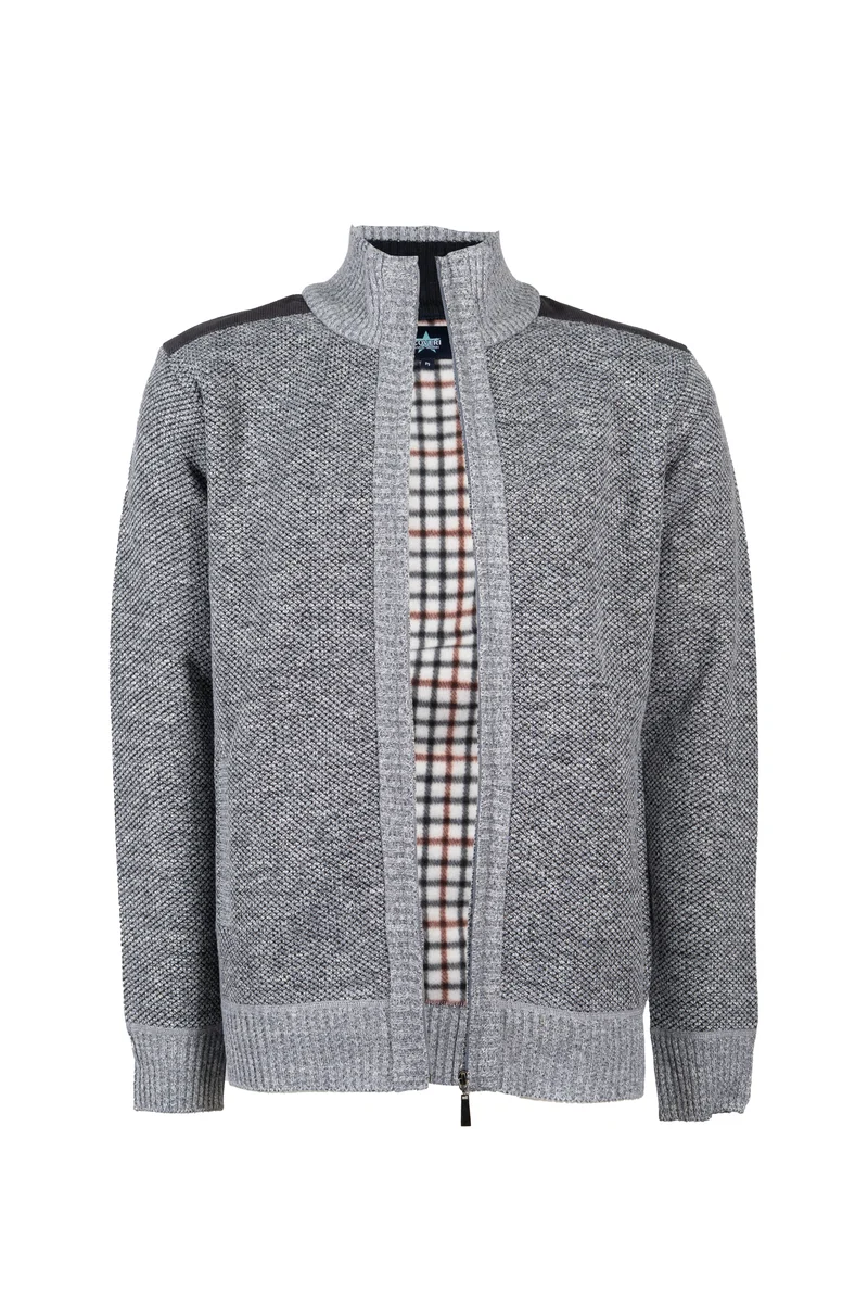 Pullover / giacca full zip foderato in pile a quadri con interno collo in contrasto