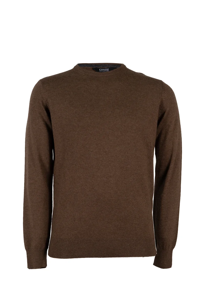 Pullover girocollo uomo in misto cachemire con interno collo in contrasto