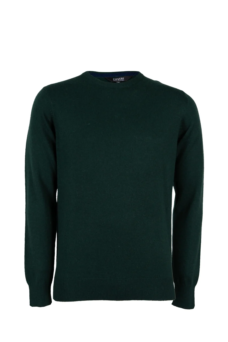 Pullover girocollo uomo in misto cachemire con interno collo in contrasto
