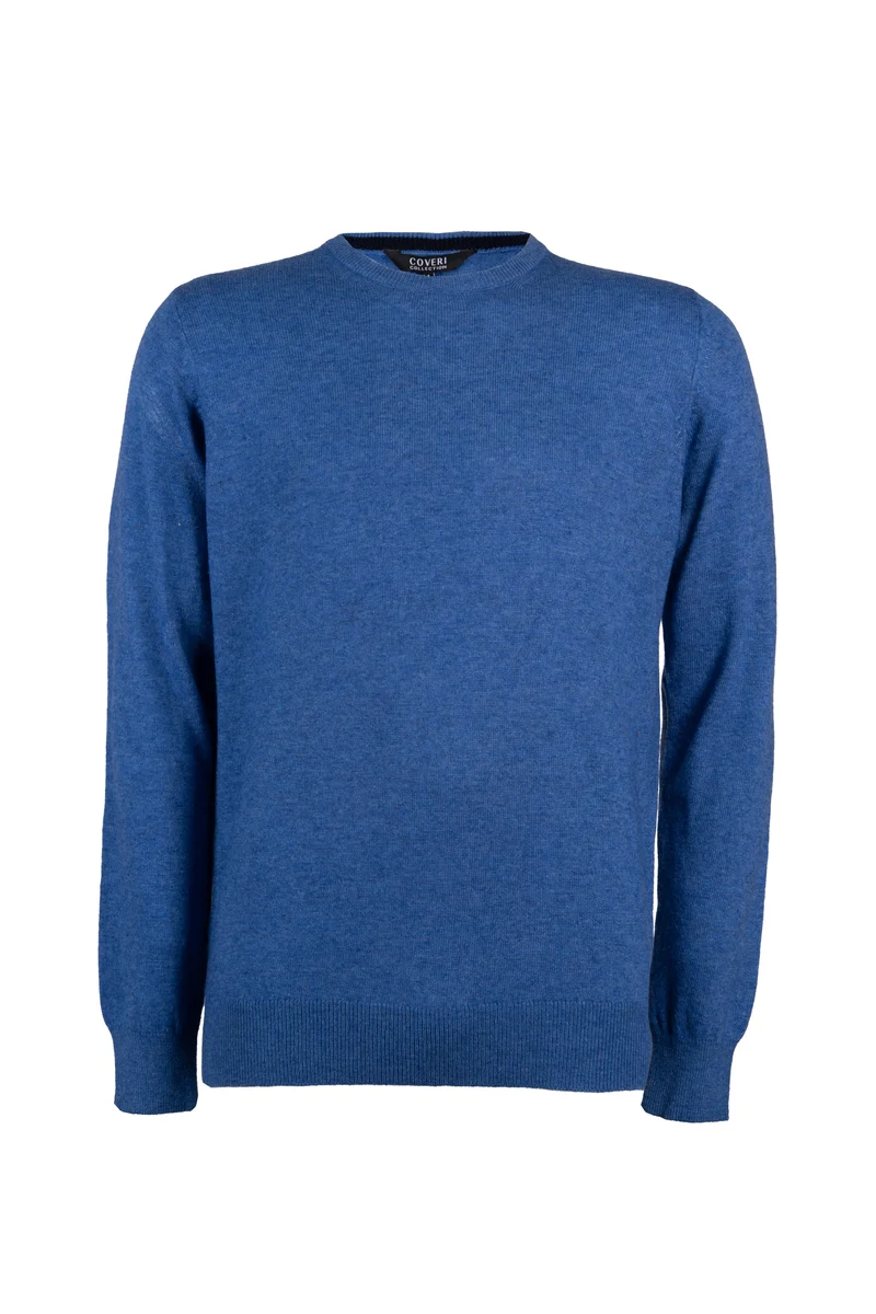 Pullover girocollo uomo in misto cachemire con interno collo in contrasto