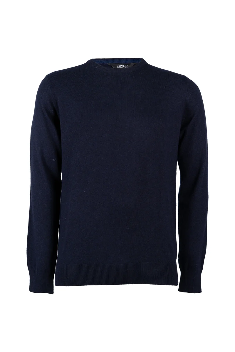 Pullover girocollo uomo in misto cachemire con interno collo in contrasto