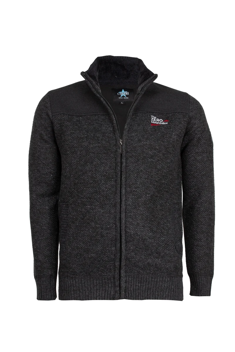 Pullover uomo con zip intera con patch e ricamo foderato internamente in pile