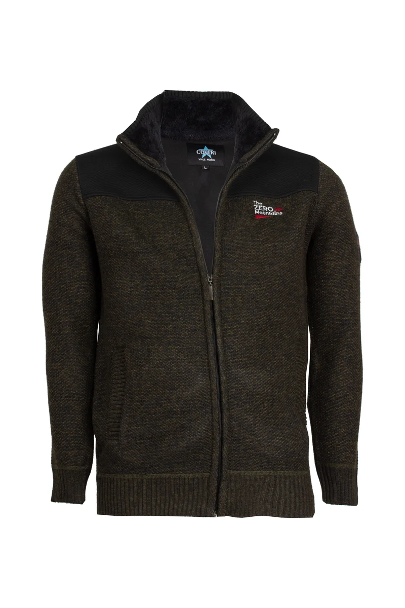 Pullover uomo con zip intera con patch e ricamo foderato internamente in pile