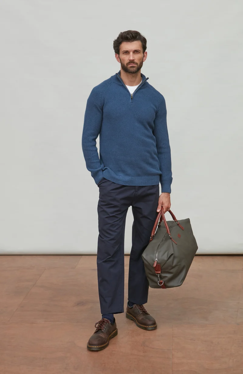 Mens Midweight Cotton Zip Neck Jumper