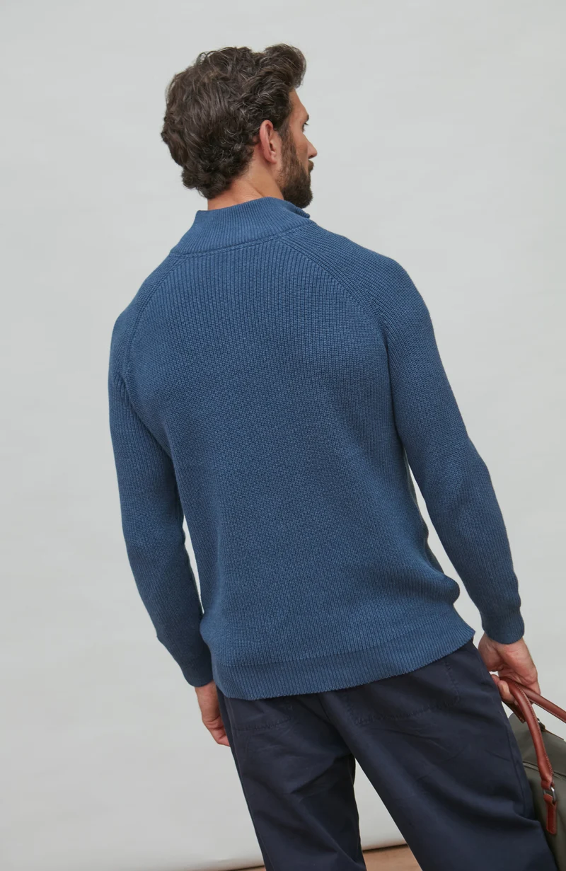 Mens Midweight Cotton Zip Neck Jumper