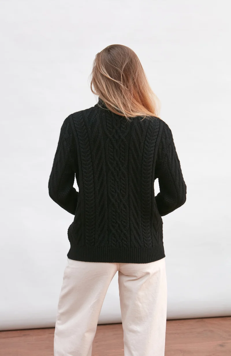 Womens Chunky Merino Wool Roll Neck Cable Jumper