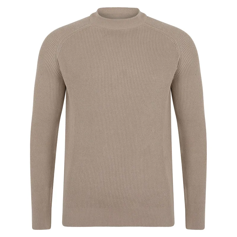 Mens Midweight Cotton Ribbed High Crew Neck Jumper