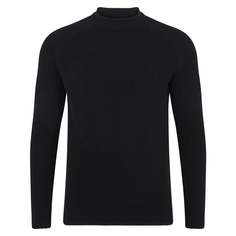 Mens Midweight Cotton Ribbed High Crew Neck Jumper