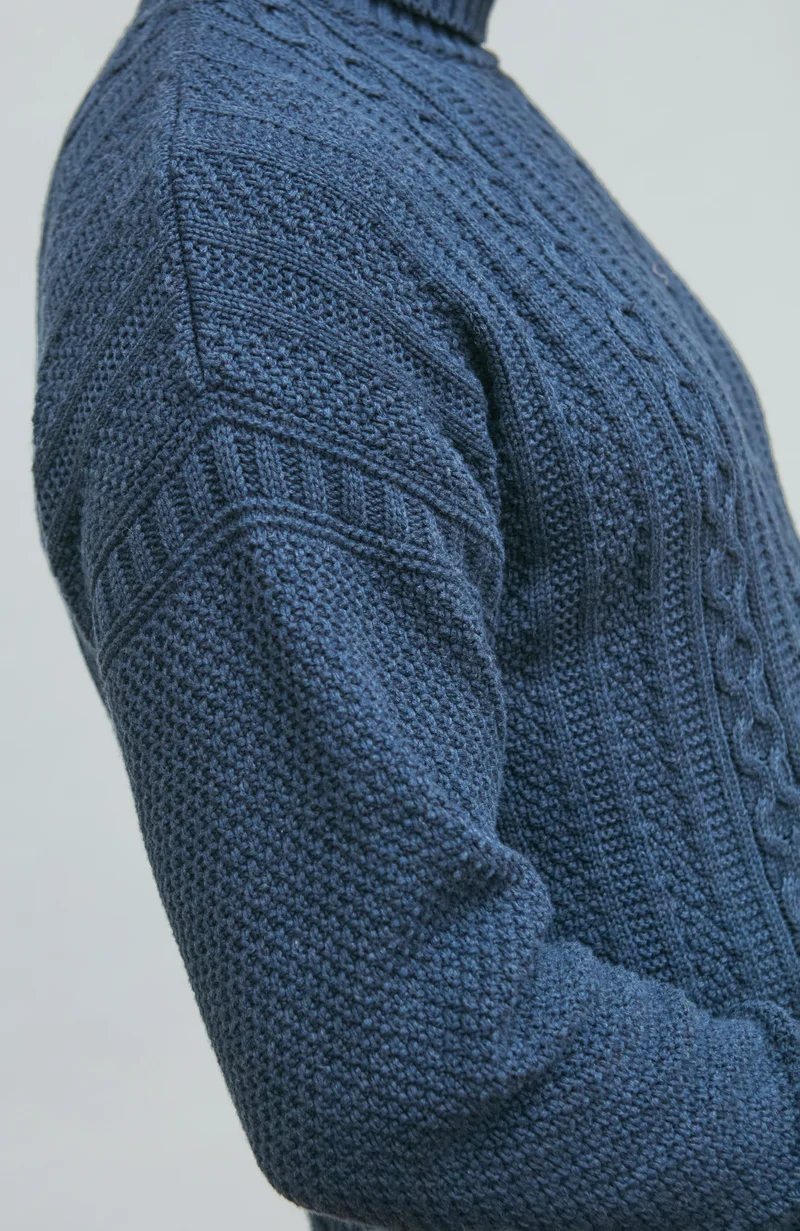 Mens Midweight Cotton Cable Roll Neck Gansey Jumper