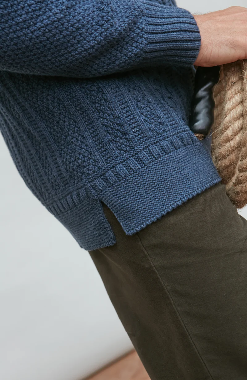 Mens Midweight Cotton Cable Roll Neck Gansey Jumper