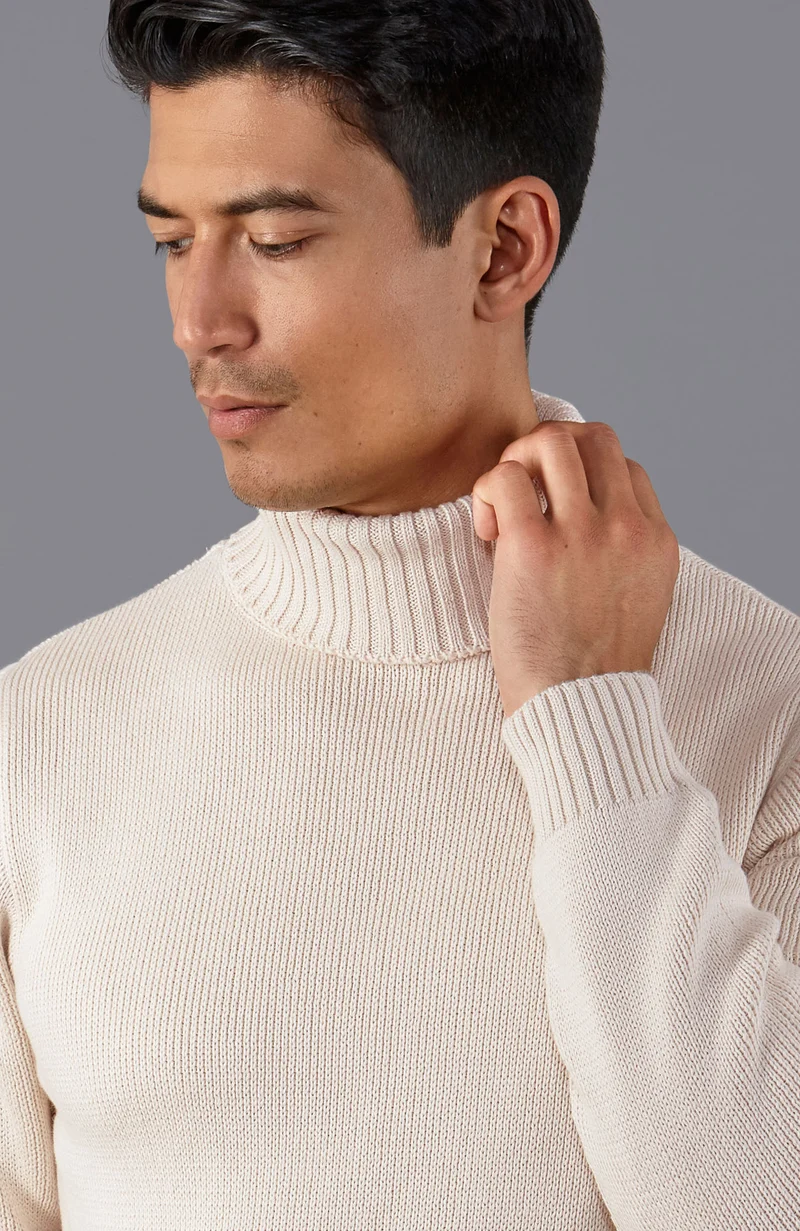 Mens Midweight Cotton Fitted Submariner Roll Neck Jumper