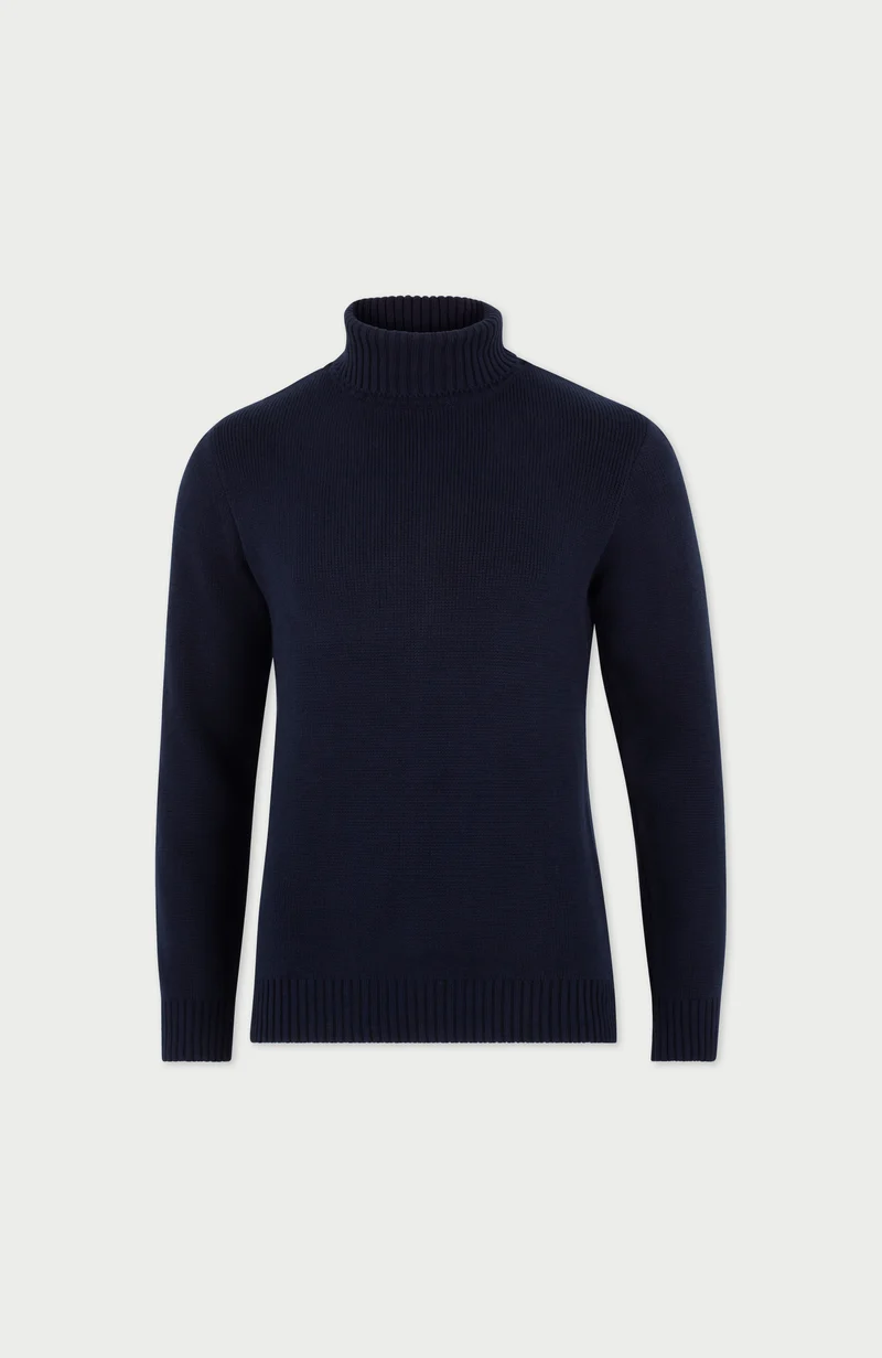 Mens Midweight Cotton Fitted Submariner Roll Neck Jumper