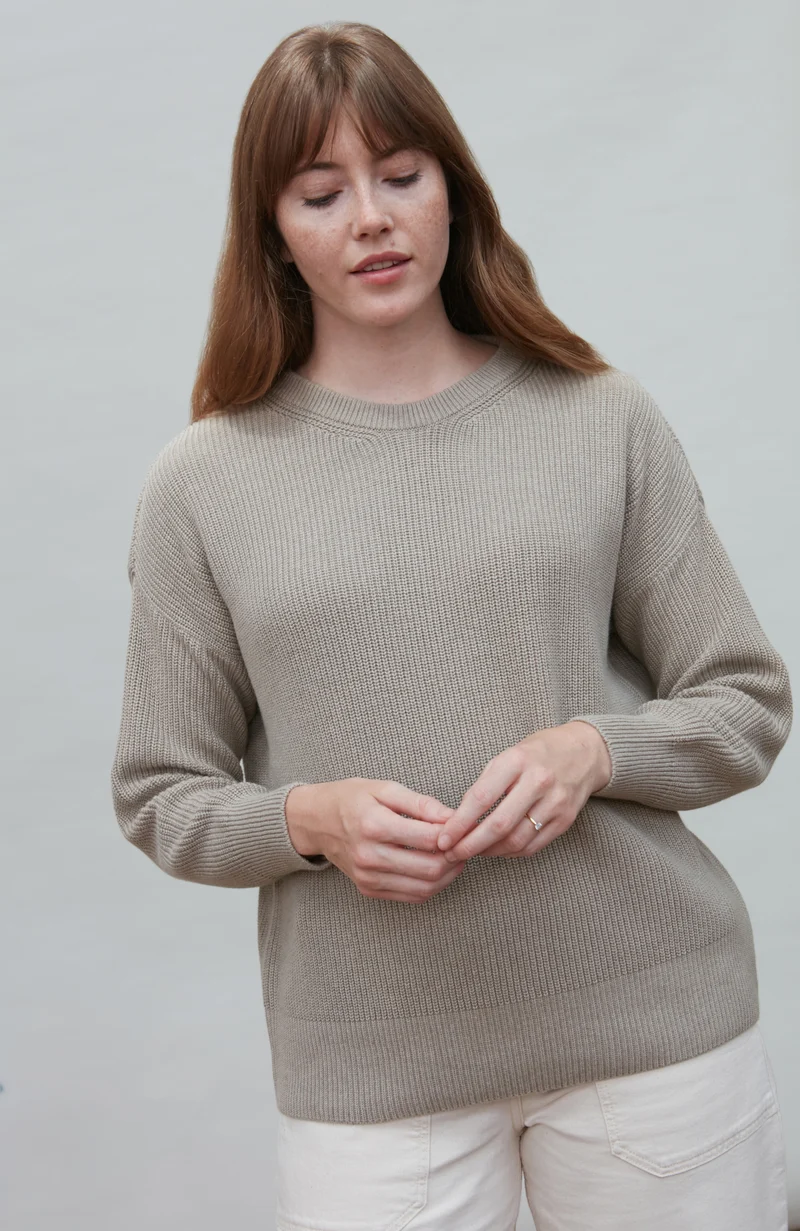 Womens Cotton Ribbed Crew Neck Jumper