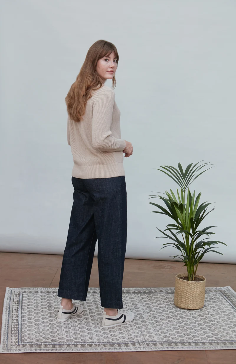 Womens Cotton Ribbed V Neck Jumper